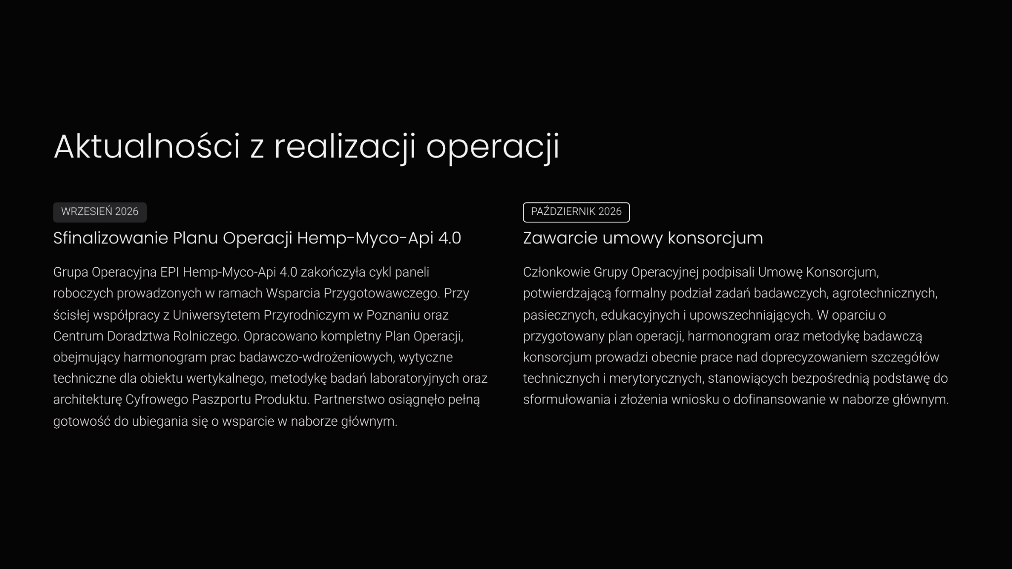 Aktualności z realizacji operacji