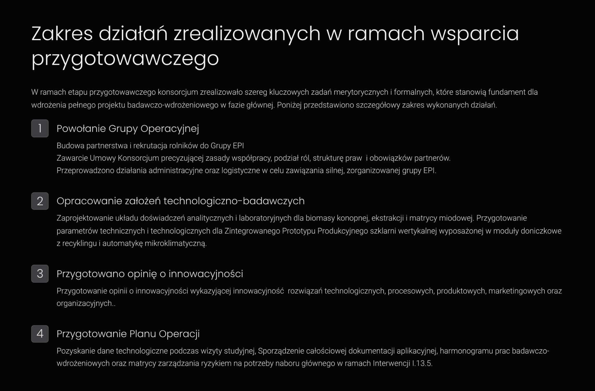 Zakres działań zrealizowanych w ramach wsparcia przygotowawczego