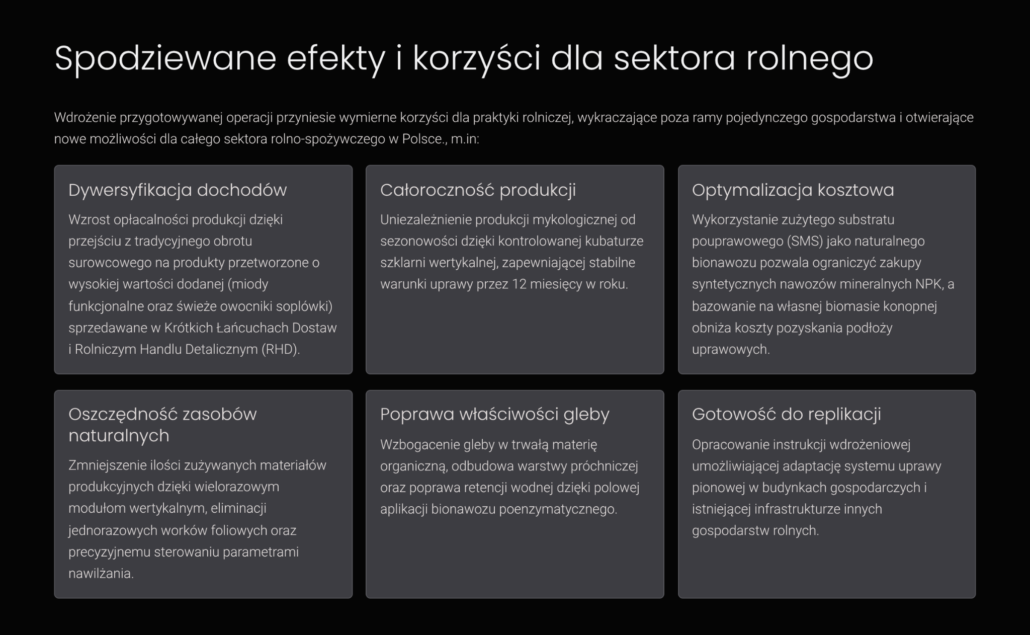 Spodziewane efekty i korzyści dla sektora rolnego